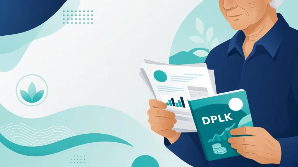 Ilustrasi mencairkan DPLK setelah pensiun dengan dokumen manfaat dan booklet DPLK.