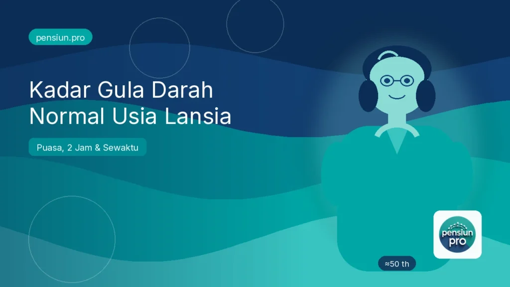 Ilustrasi pensiunan wanita sekitar 50 tahun memeriksa kadar gula darah normal usia lansia — pensiun.pro