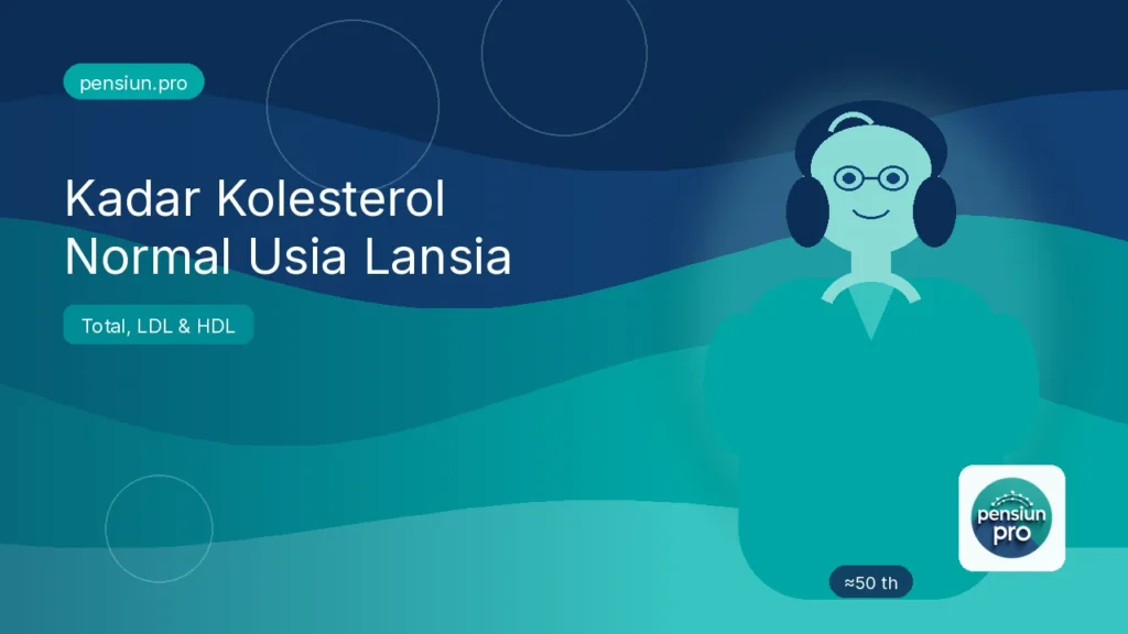 Ilustrasi pensiunan wanita sekitar 50 tahun memeriksa kadar kolesterol normal usia lansia — pensiun.pro