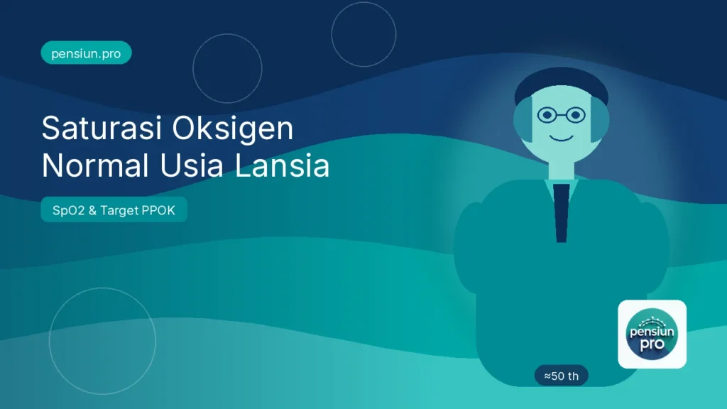 Ilustrasi pensiunan pria sekitar 50 tahun memeriksa saturasi oksigen normal usia lansia — pensiun.pro