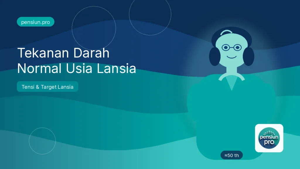 Ilustrasi pensiunan wanita sekitar 50 tahun memeriksa tekanan darah normal usia lansia — pensiun.pro